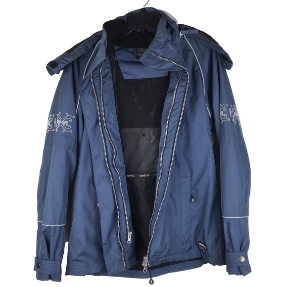 Kerrits Hooded Riding Jacket Waterproof Vents Pockets Blue Rain Coat Size Small - Picture 2 of 16